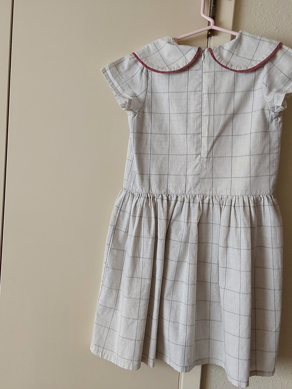 Dotti Cream Windowpane Dress with Pink Trim Collar